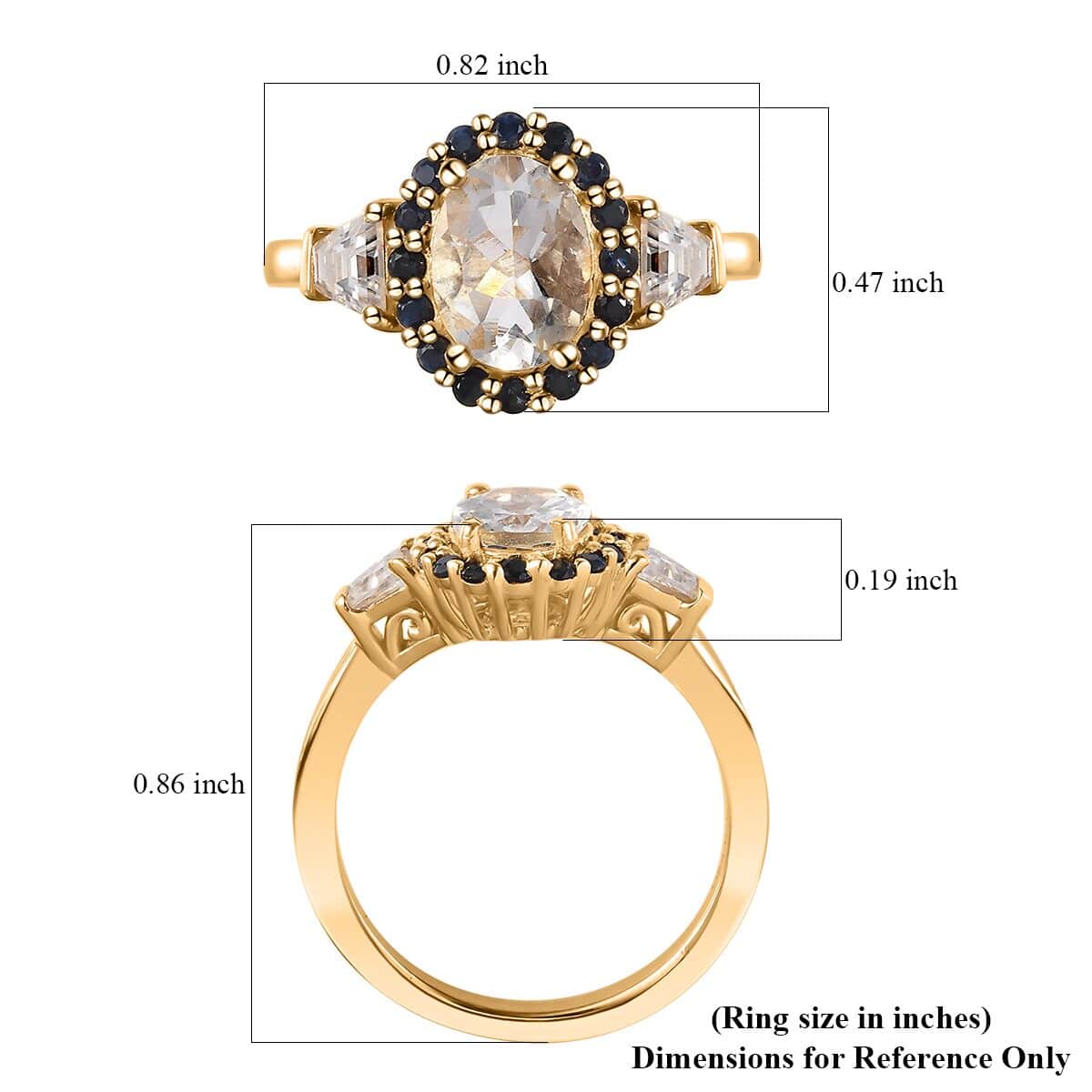 Mexican Hyalite Opal and Multi Gemstone Halo Ring in Vermeil Yellow Gold Over Sterling Silver (Size 10.0) with Free UV Flash Light 1.40 ctw image number 5