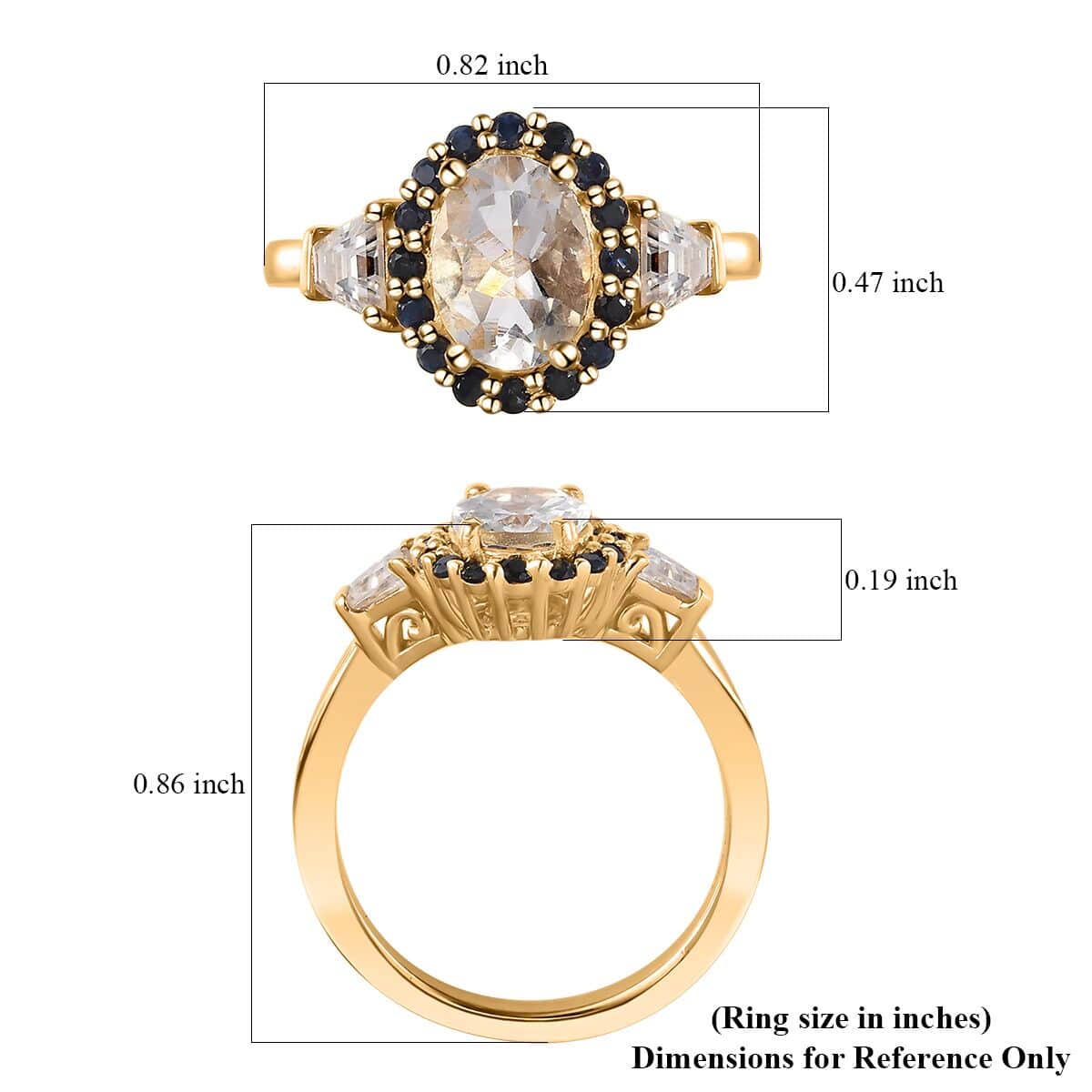 Mexican Hyalite Opal and Multi Gemstone Halo Ring in Vermeil Yellow Gold Over Sterling Silver (Size 8.0) with Free UV Flash Light 1.40 ctw image number 5