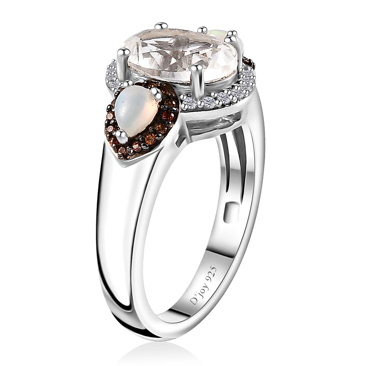 Mexican Hyalite Opal and Multi Gemstone Triple Halo Ring in Platinum Over Sterling Silver (Size 10.0) with Free UV Flash Light 1.85 ctw