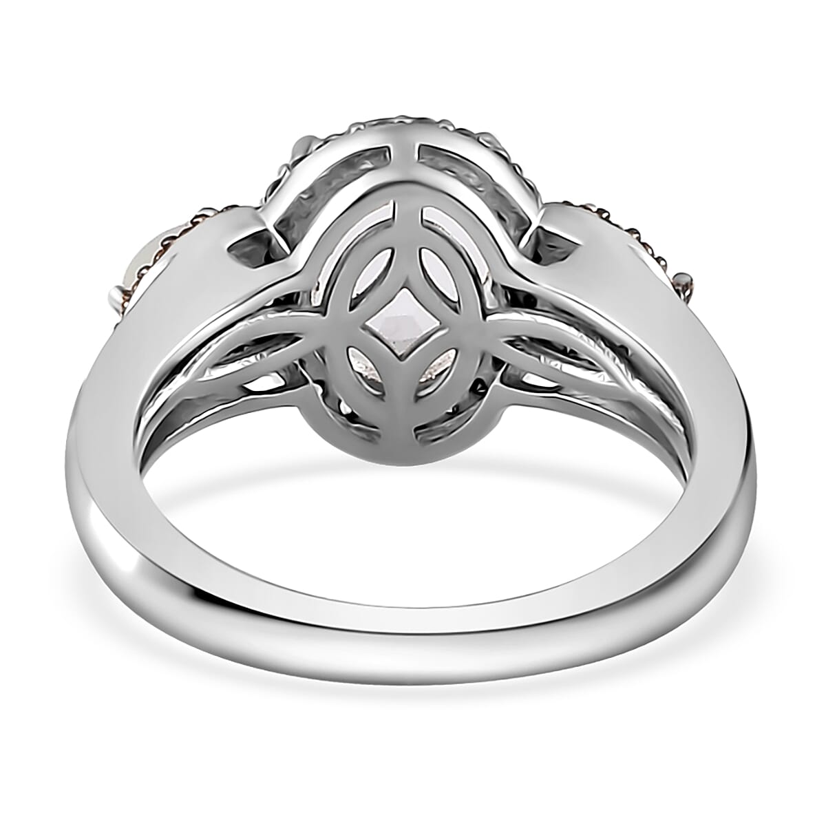 Mexican Hyalite Opal and Multi Gemstone Triple Halo Ring in Platinum Over Sterling Silver (Size 10.0) with Free UV Flash Light 1.85 ctw