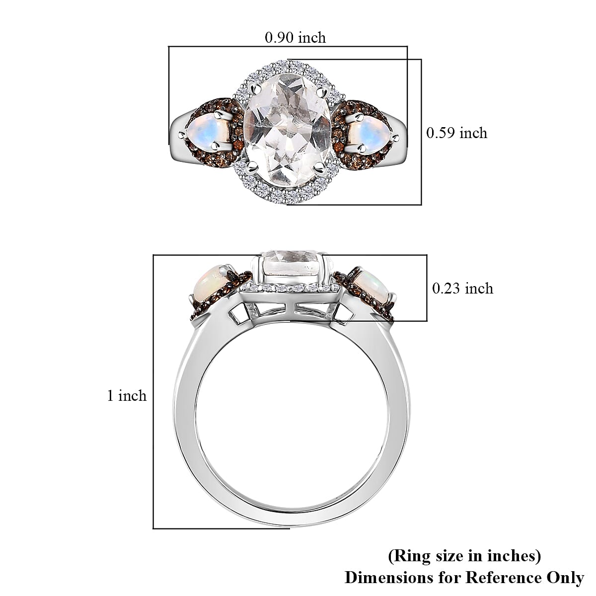 Mexican Hyalite Opal and Multi Gemstone Triple Halo Ring in Platinum Over Sterling Silver (Size 10.0) with Free UV Flash Light 1.85 ctw