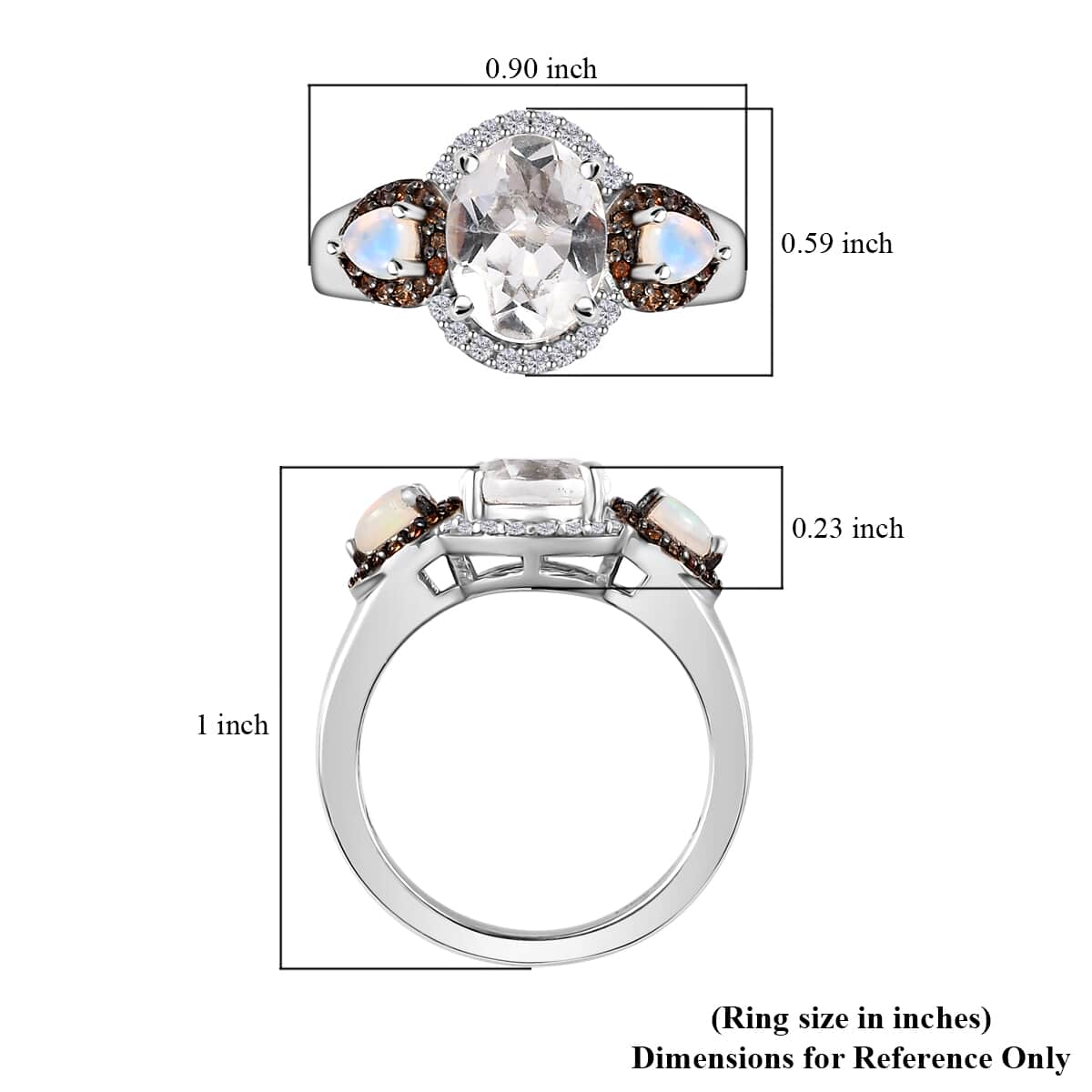 Mexican Hyalite Opal and Multi Gemstone Triple Halo Ring in Platinum Over Sterling Silver (Size 7.0) with Free UV Flash Light 1.85 ctw image number 5