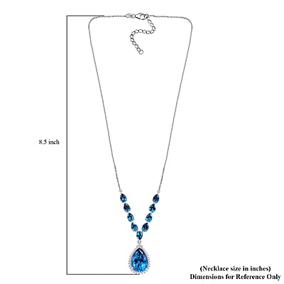 London Blue Topaz and White Zircon Drop Necklace 18-20 Inches in Platinum Over Sterling Silver 22.70 ctw