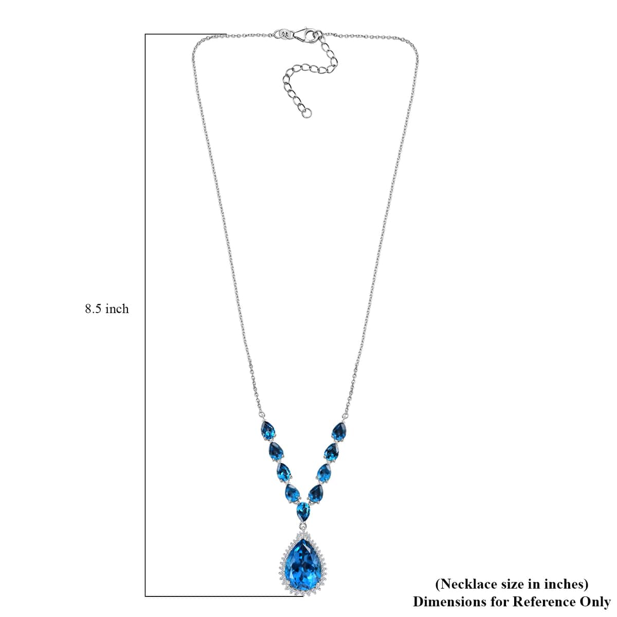 London Blue Topaz and White Zircon Drop Necklace 18 Inches in Platinum Over Sterling Silver 22.70 ctw image number 5