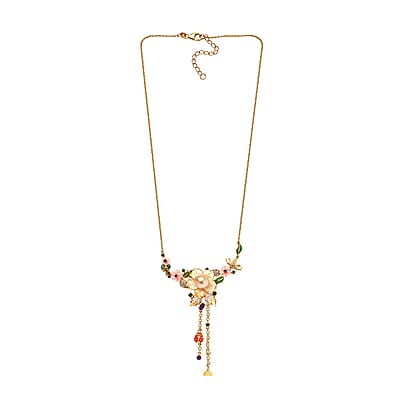 Yellow Mother Of Pearl and Multi Gemstone Necklace 20 Inches in Vermeil Yellow Gold Over Sterling Silver 1.15 ctw