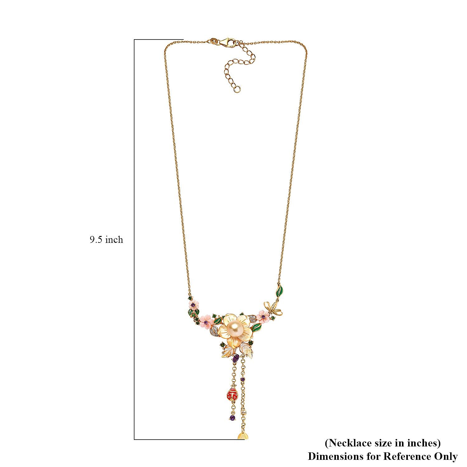 Yellow Mother Of Pearl and Multi Gemstone Necklace 20 Inches in Vermeil Yellow Gold Over Sterling Silver 1.15 ctw