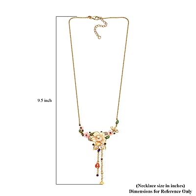 Yellow Mother Of Pearl and Multi Gemstone Necklace 20 Inches in Vermeil Yellow Gold Over Sterling Silver 1.15 ctw