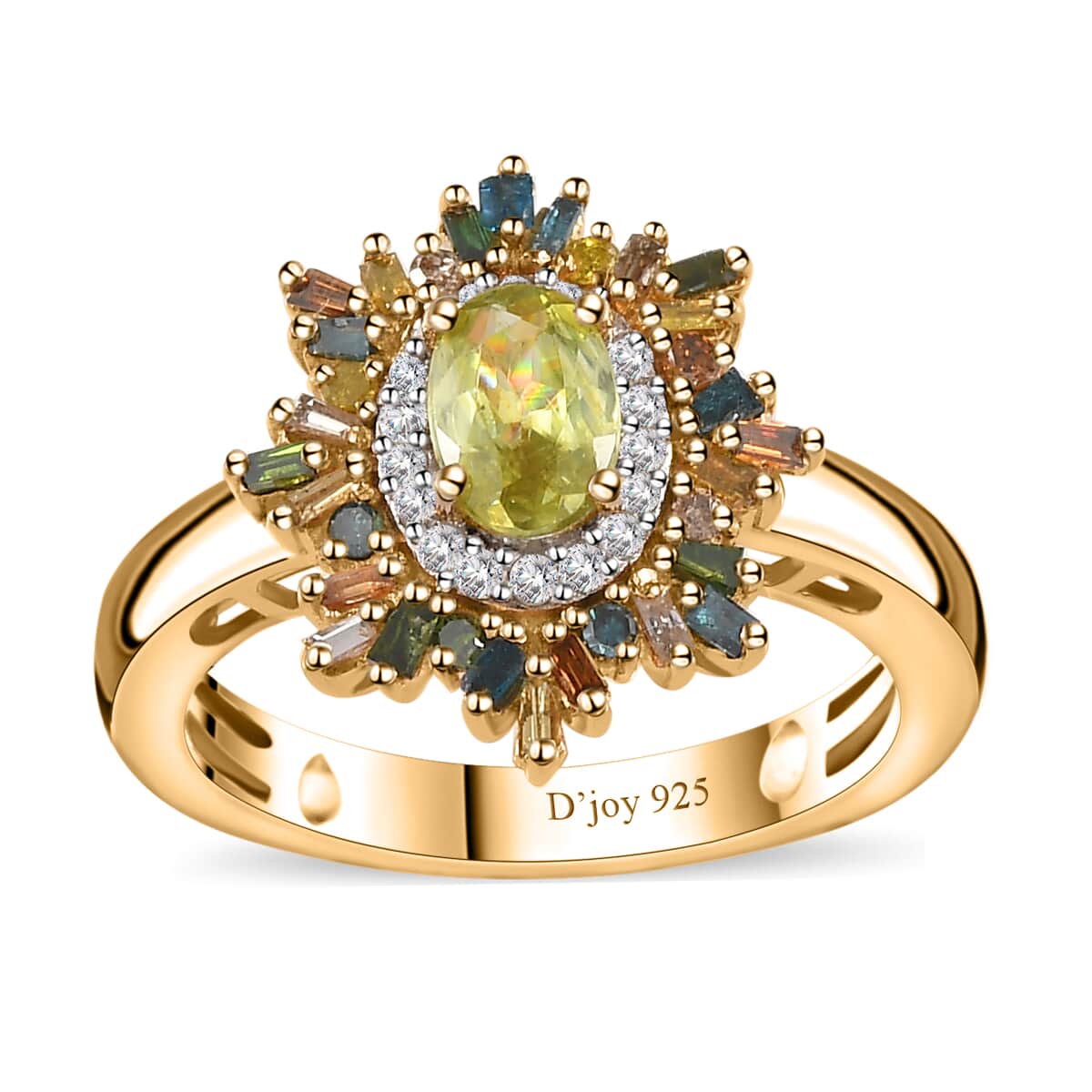 AAA Sava Sphene and Multi Diamond Floral Ring in Vermeil Yellow Gold Over Sterling Silver (Size 10.0) 0.90 ctw image number 0