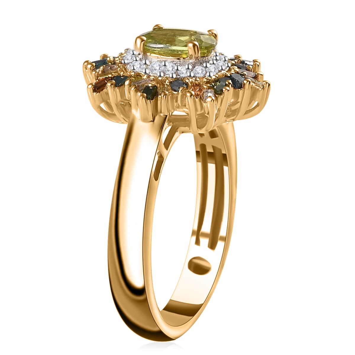 AAA Sava Sphene and Multi Diamond Floral Ring in Vermeil Yellow Gold Over Sterling Silver (Size 10.0) 0.90 ctw image number 3