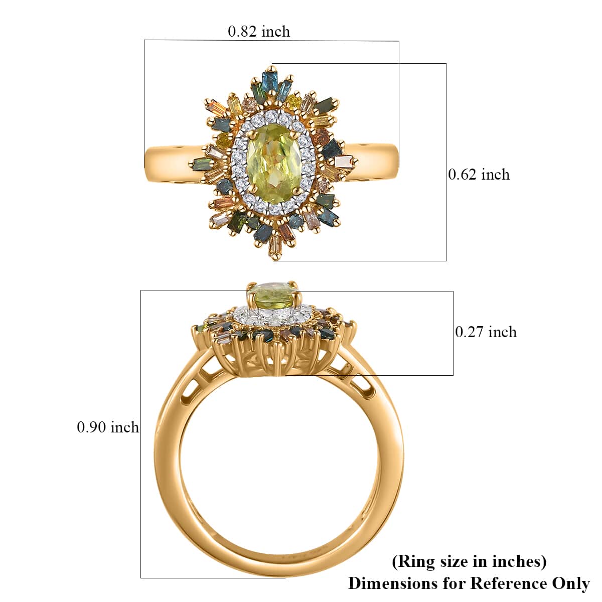 AAA Sava Sphene and Multi Diamond Floral Ring in Vermeil Yellow Gold Over Sterling Silver (Size 10.0) 0.90 ctw image number 5