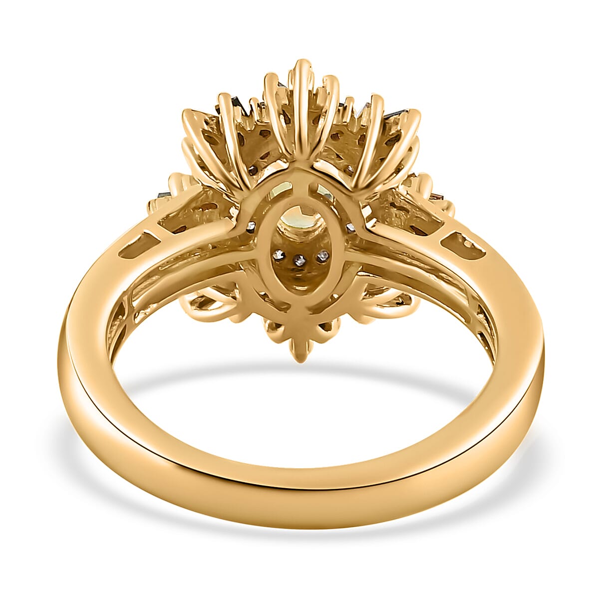 AAA Sava Sphene and Multi Diamond Floral Ring in Vermeil Yellow Gold Over Sterling Silver (Size 6.0) 0.90 ctw