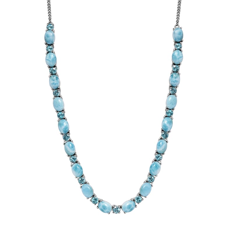 Larimar and Betroka Blue Apatite 34.65 ctw Necklace 18 Inches in Platinum Over Sterling Silver