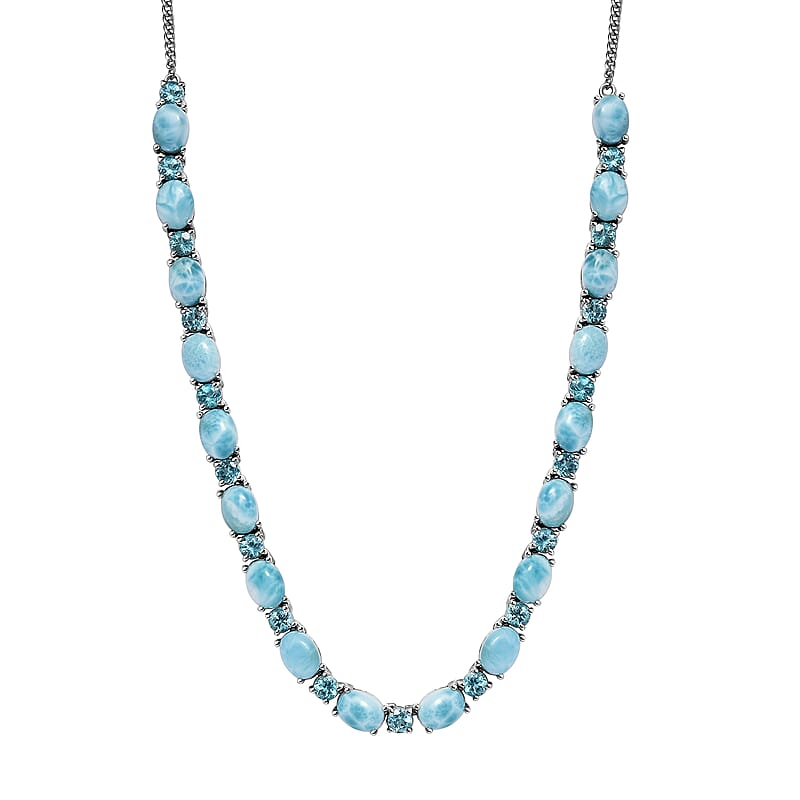 Larimar and Betroka Blue Apatite 34.65 ctw Necklace 18 Inches in Platinum Over Sterling Silver