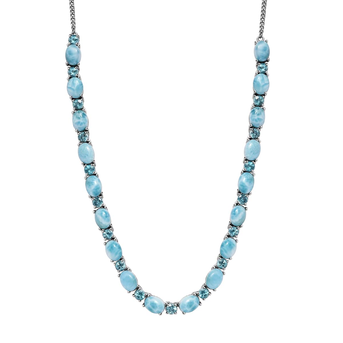 Larimar and Madagascar Paraiba Apatite Necklace 18 Inches in Platinum Over Sterling Silver 34.65 ctw image number 0
