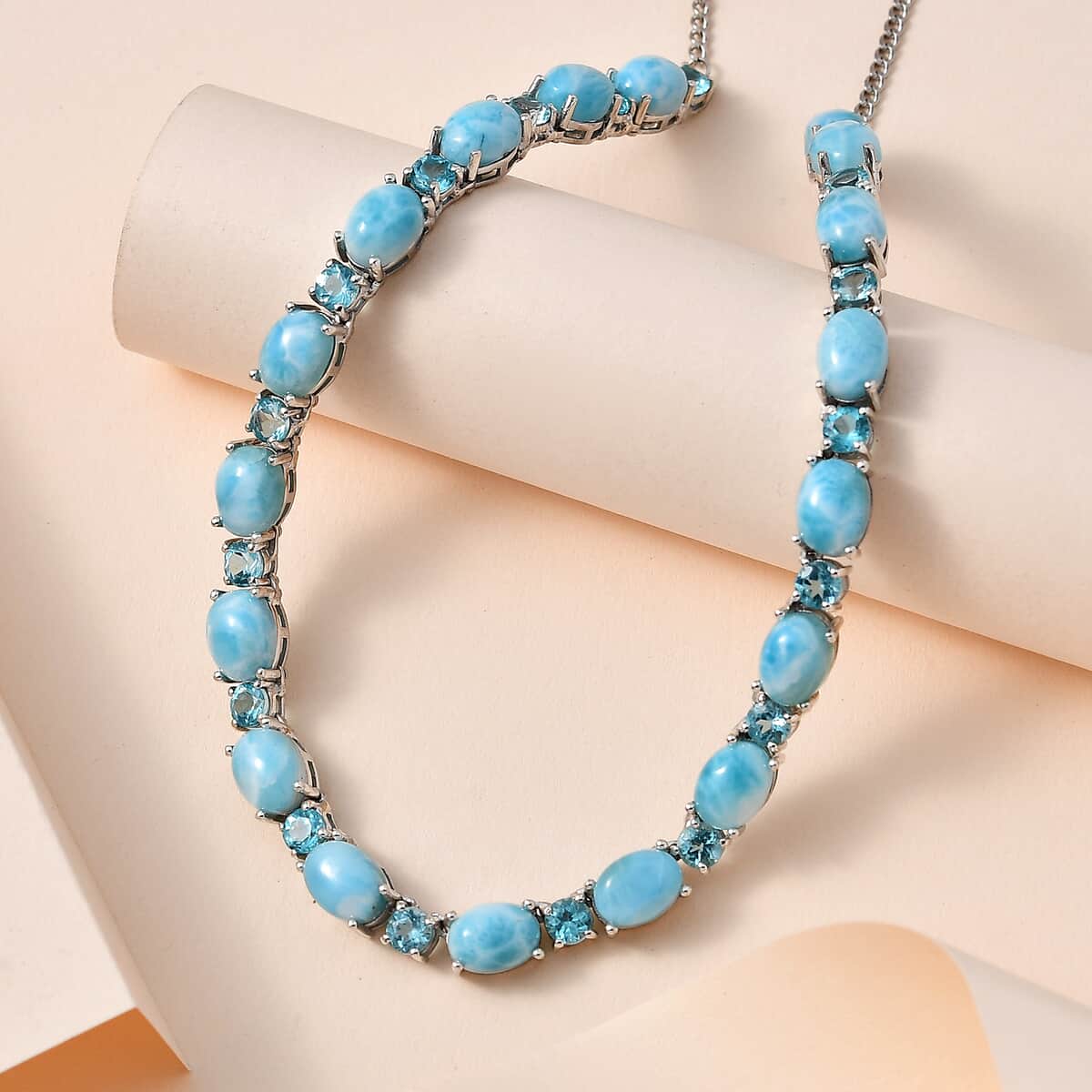 Larimar and Madagascar Paraiba Apatite Necklace 18 Inches in Platinum Over Sterling Silver 34.65 ctw image number 1