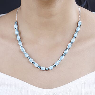 Larimar and Betroka Blue Apatite 34.65 ctw Necklace 18 Inches in Platinum Over Sterling Silver