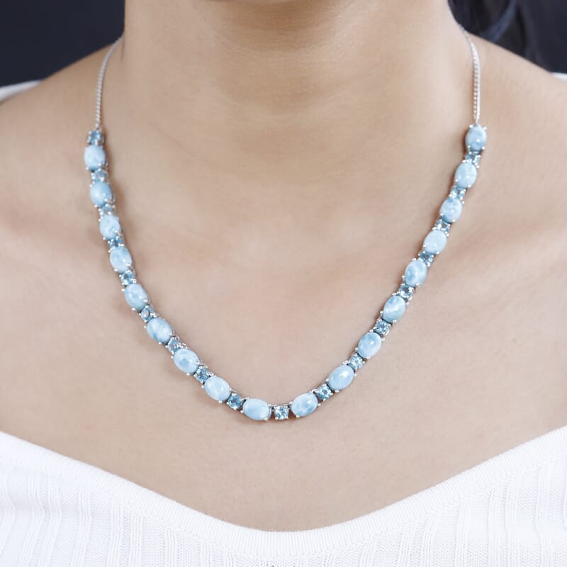 Larimar and Betroka Blue Apatite 34.65 ctw Necklace 18 Inches in Platinum Over Sterling Silver
