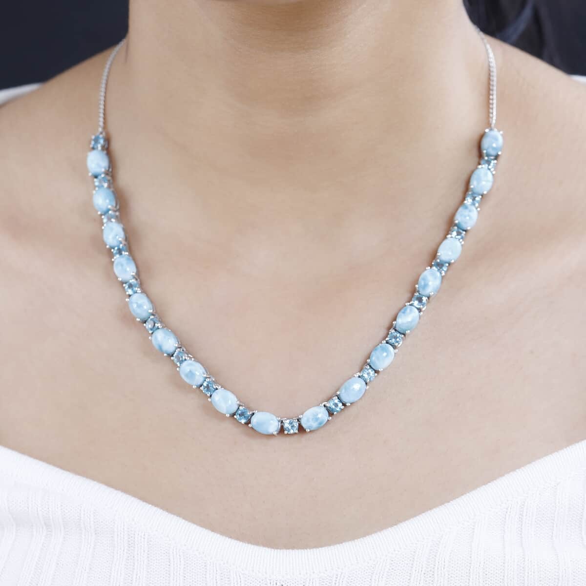 Larimar and Madagascar Paraiba Apatite Necklace 18 Inches in Platinum Over Sterling Silver 34.65 ctw image number 2
