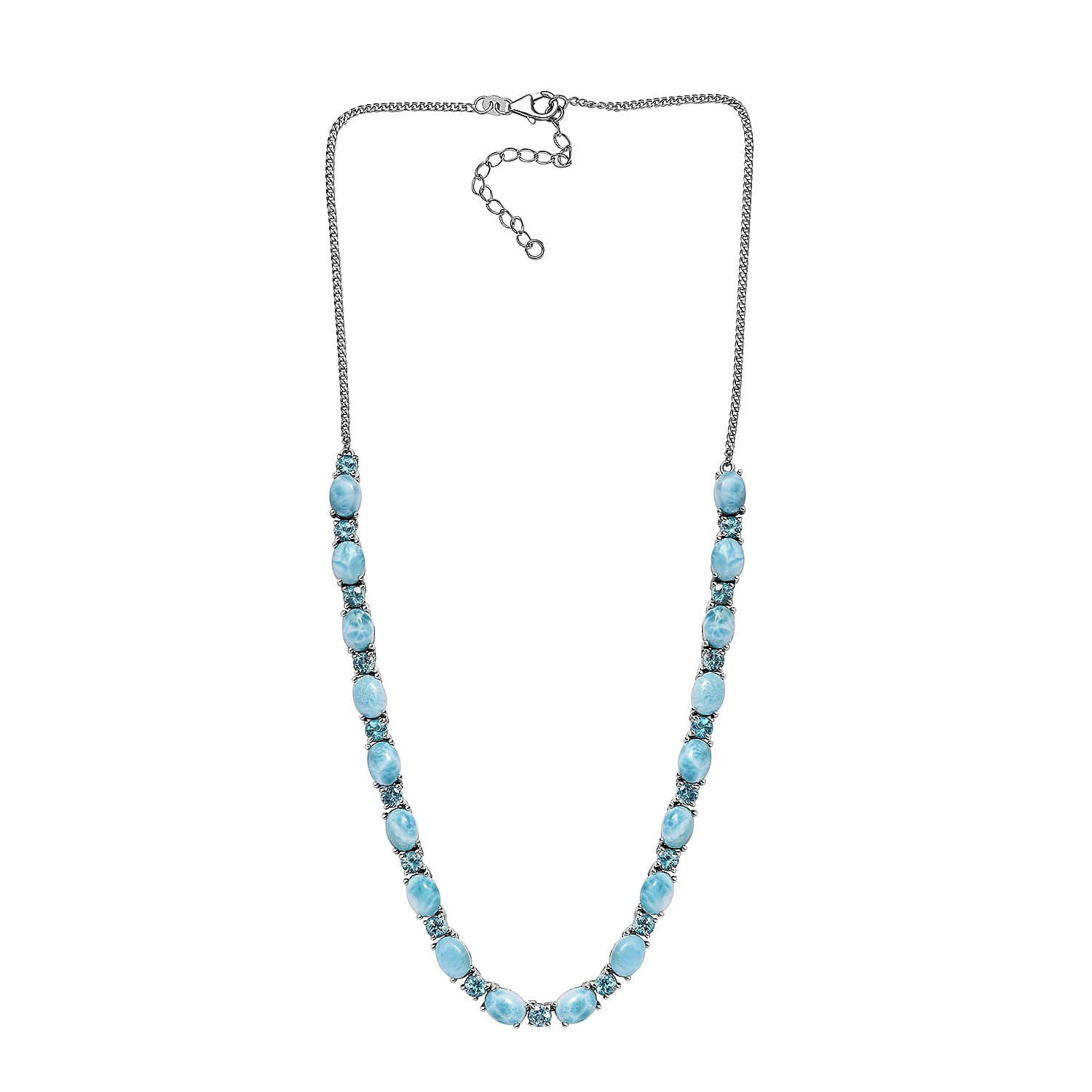 Larimar and Betroka Blue Apatite 34.65 ctw Necklace 18 Inches in Platinum Over Sterling Silver
