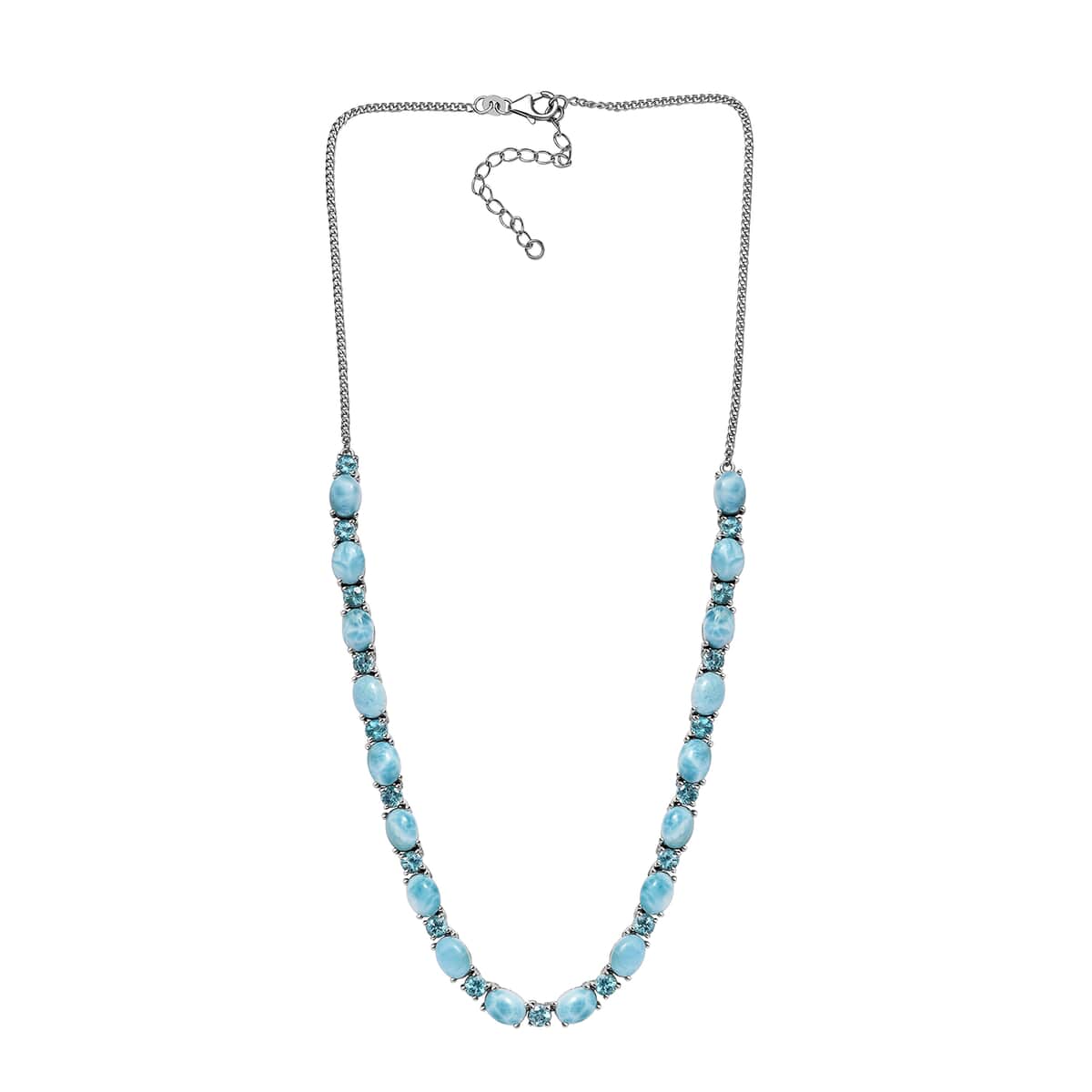 Larimar and Madagascar Paraiba Apatite Necklace 18 Inches in Platinum Over Sterling Silver 34.65 ctw image number 3