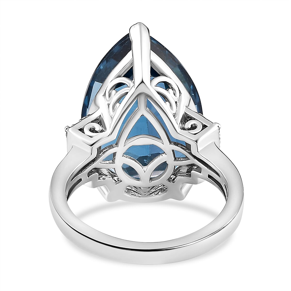 London Blue Topaz, Blue and White Diamond Ring in Platinum Over Sterling Silver (Size 6.0) 15.30 ctw