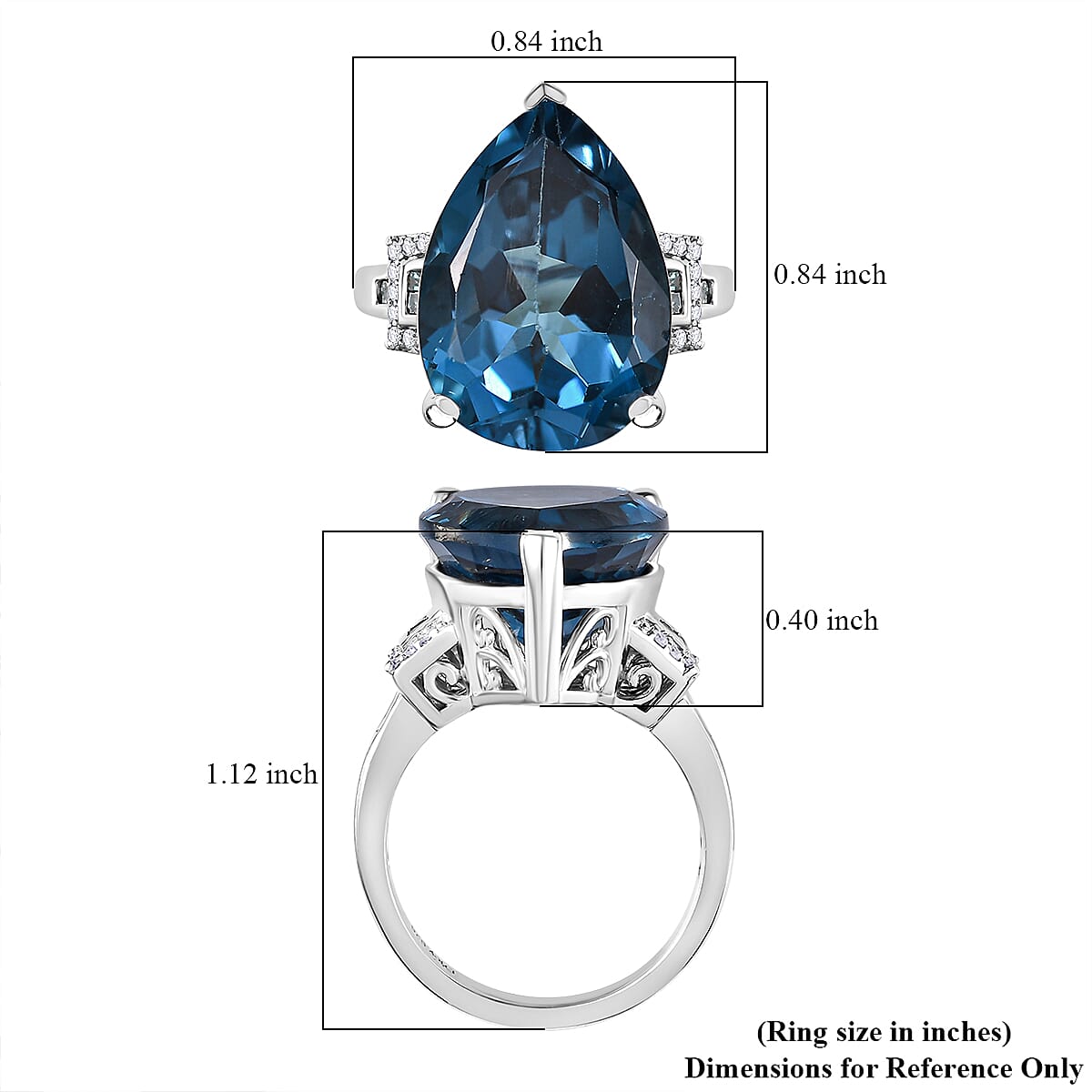 London Blue Topaz, Blue and White Diamond Ring in Platinum Over Sterling Silver (Size 6.0) 15.30 ctw