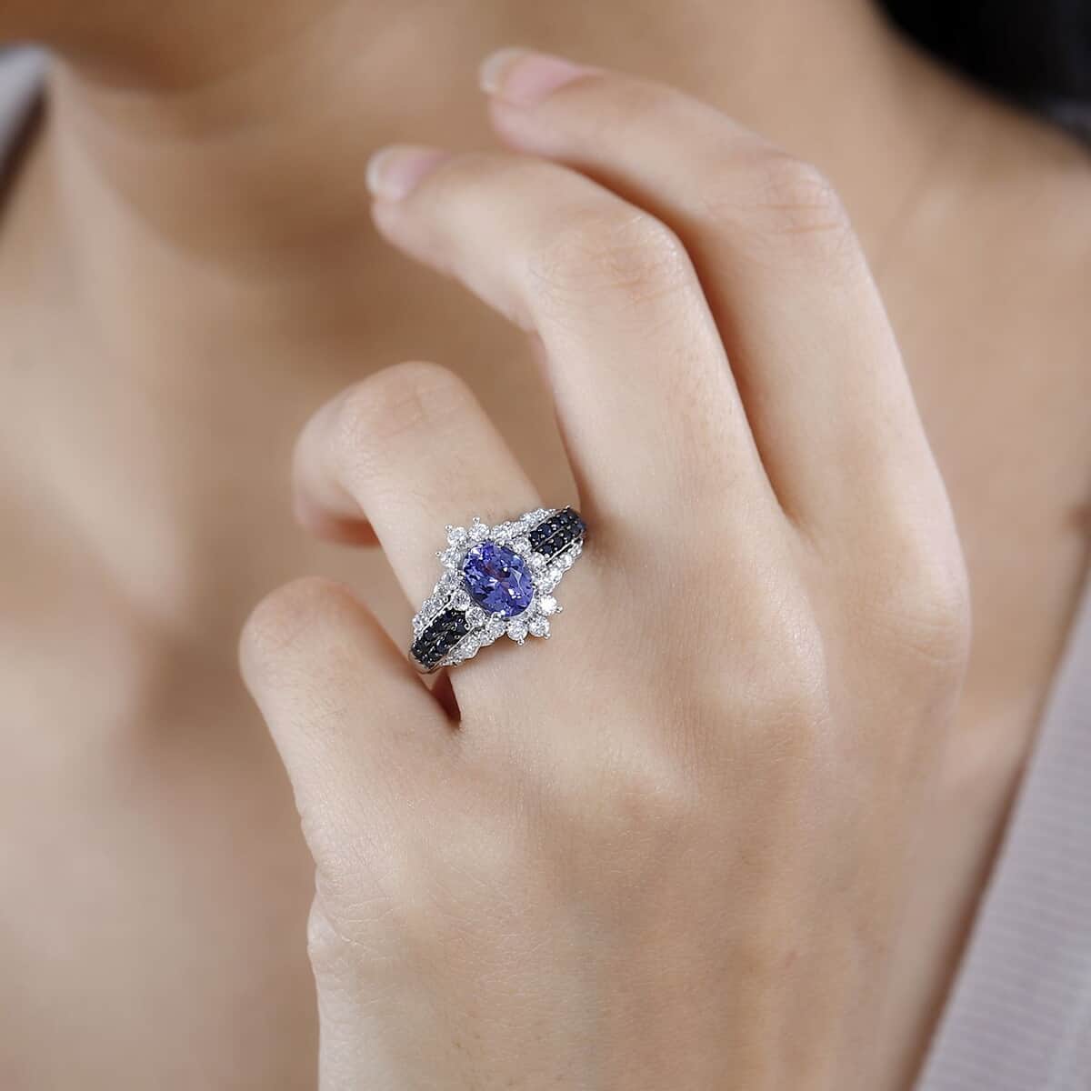 Tanzanite and Multi Gemstone Sunrays Ring in Platinum Over Sterling Silver (Size 6.0) 2.40 ctw image number 2