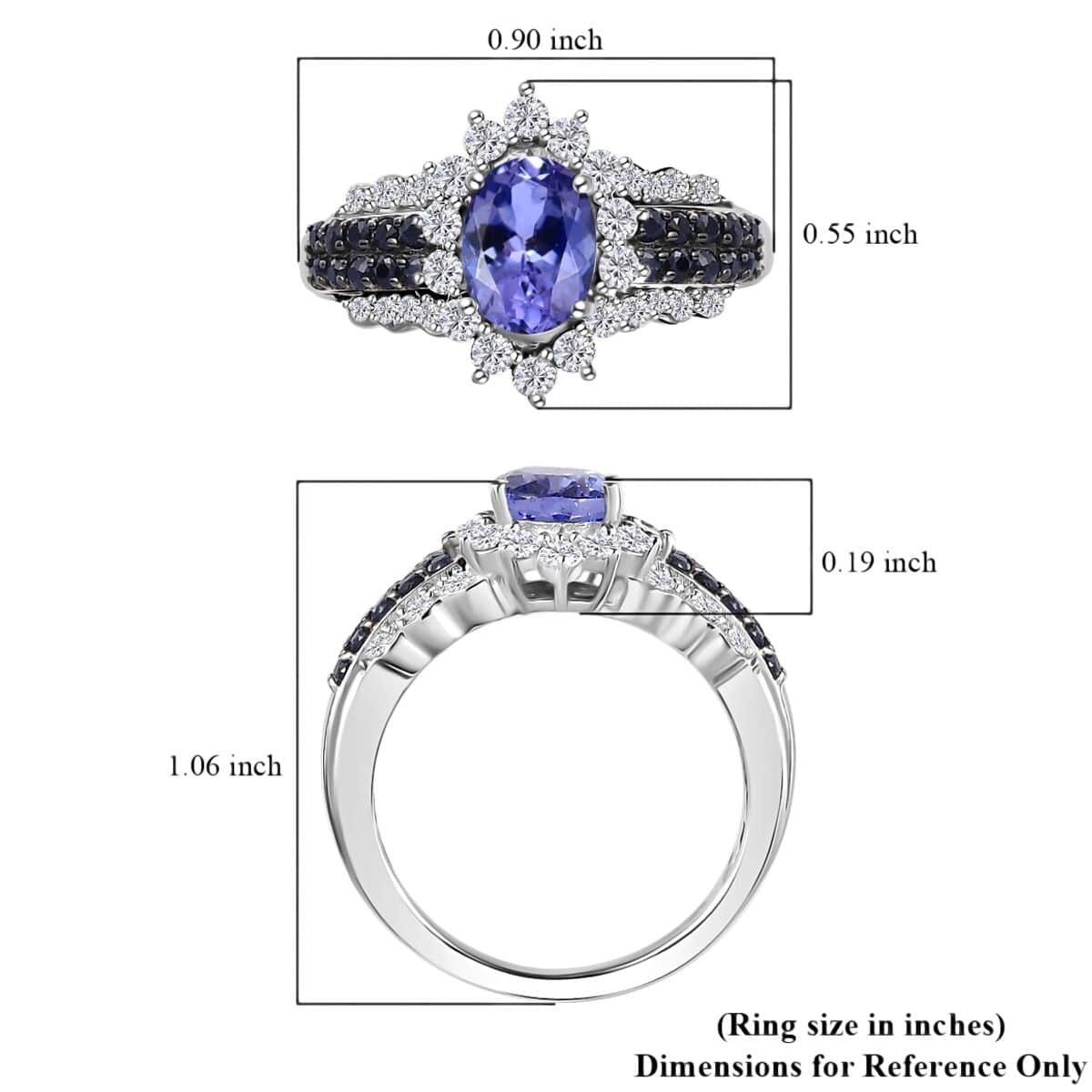Tanzanite and Multi Gemstone Sunrays Ring in Platinum Over Sterling Silver (Size 6.0) 2.40 ctw image number 5
