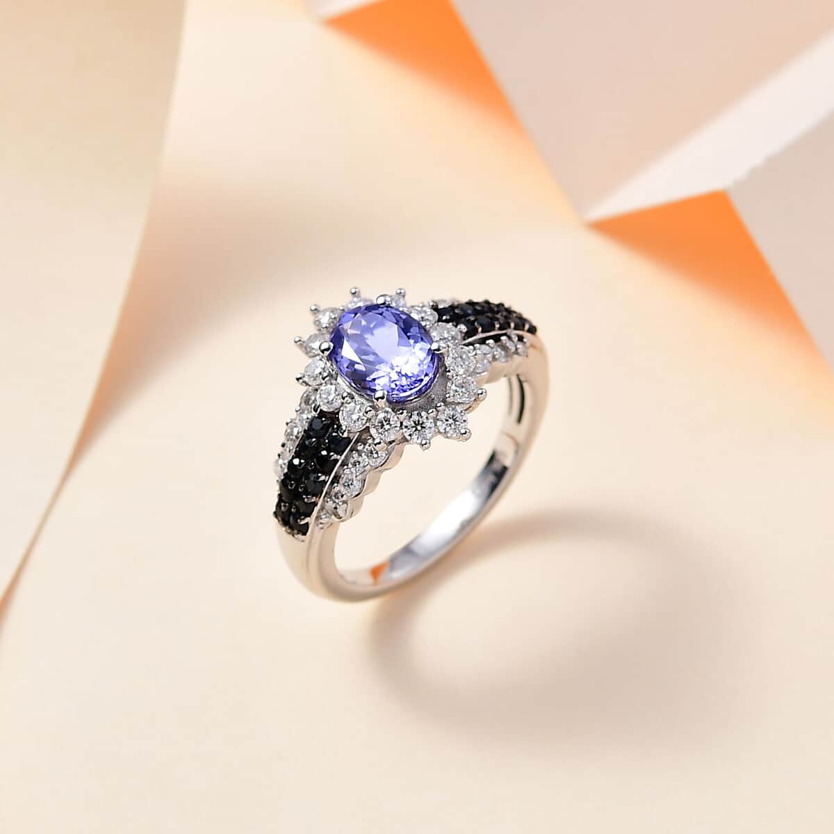 Tanzanite and Multi Gemstone Sunrays Ring in Platinum Over Sterling Silver (Size 7.0) 2.40 ctw image number 1