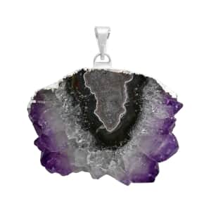 Druzy Geode Amethyst Pendant in Silvertone 52.50 ctw