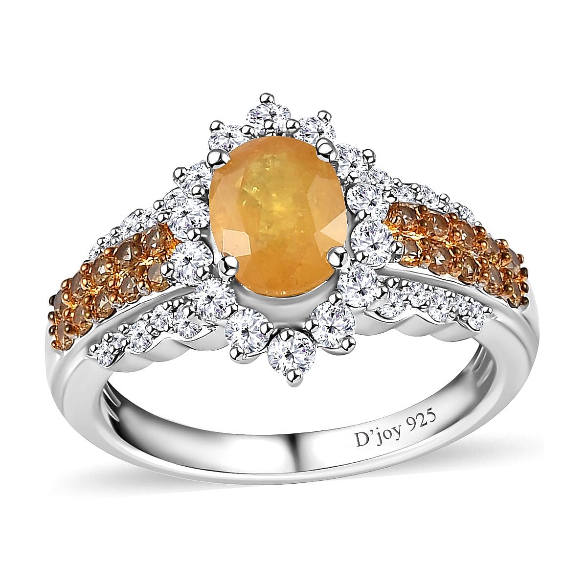 Madagascar Yellow Sapphire and Moissanite Sunrays Ring in Platinum Over Sterling Silver (Size 10.0) 2.85 ctw image number 0