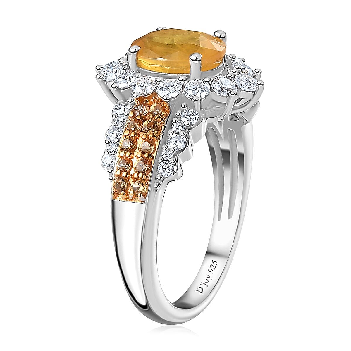 Madagascar Yellow Sapphire and Moissanite Sunrays Ring in Platinum Over Sterling Silver (Size 10.0) 2.85 ctw image number 3