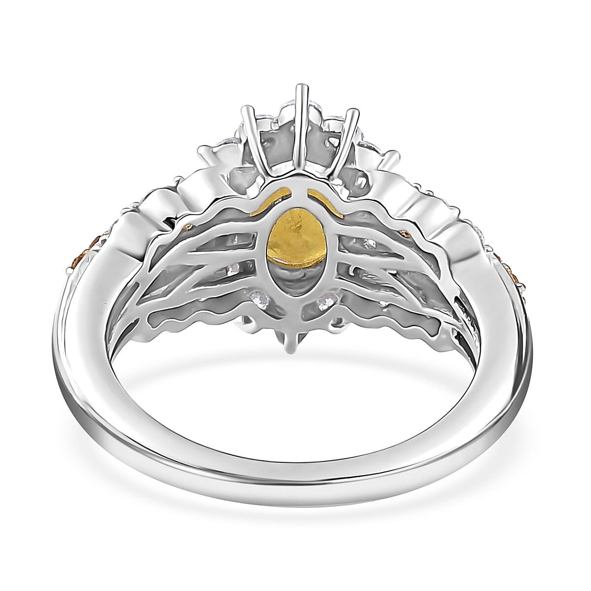Madagascar Yellow Sapphire and Moissanite Sunrays Ring in Platinum Over Sterling Silver (Size 10.0) 2.85 ctw image number 4