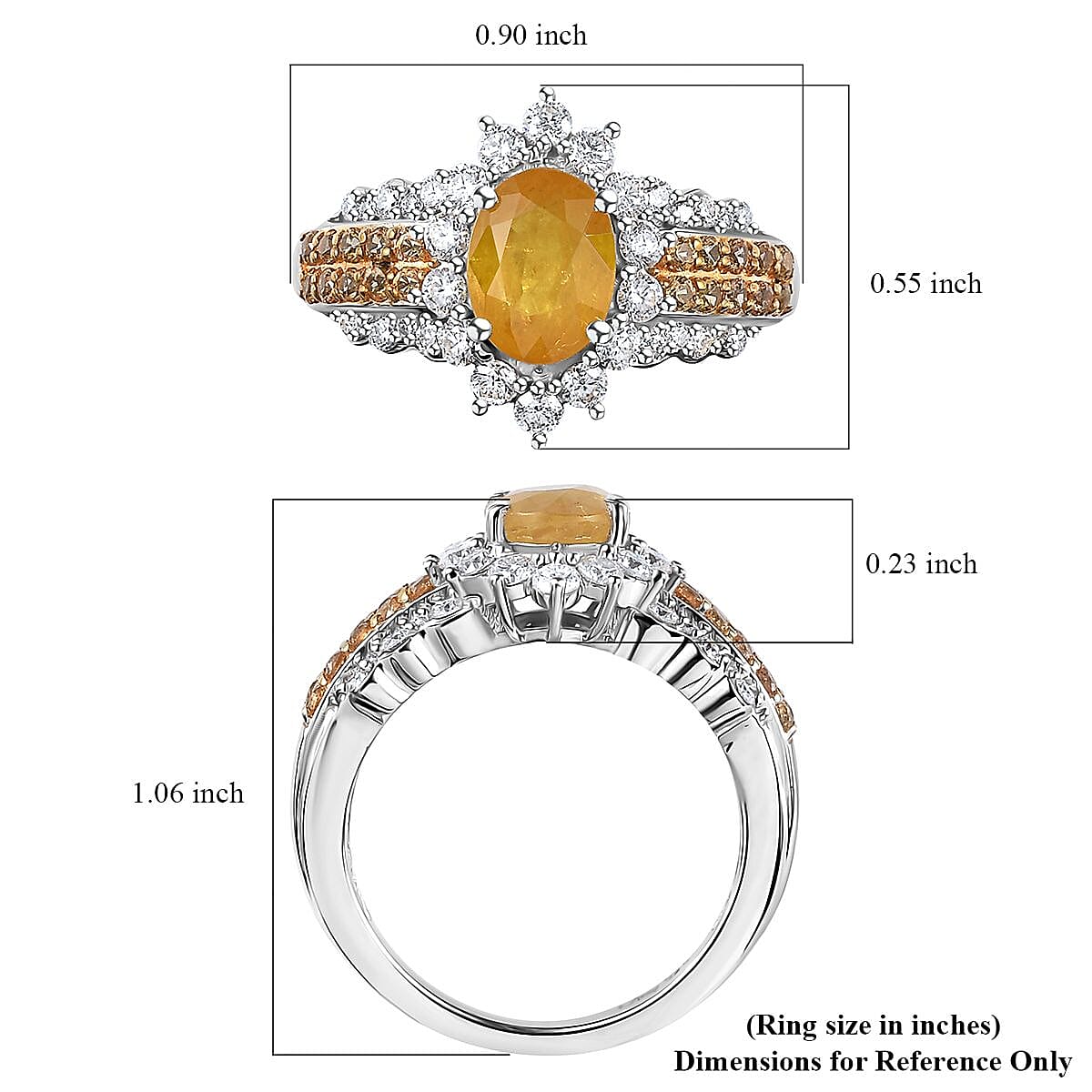 Madagascar Yellow Sapphire and Moissanite Sunrays Ring in Platinum Over Sterling Silver (Size 10.0) 2.85 ctw image number 5