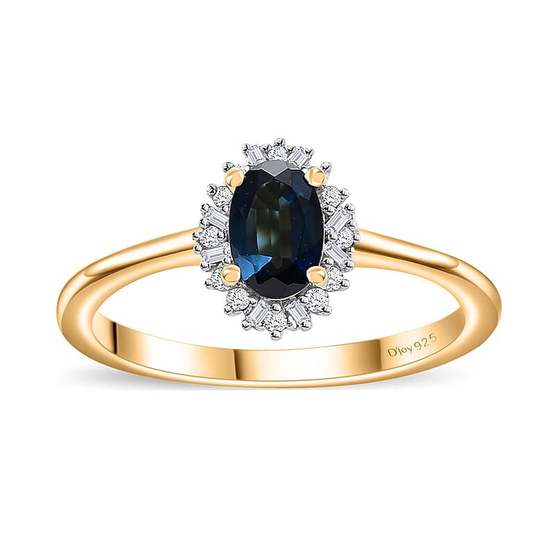 AAA Monte Belo Indicolite and Diamond 0.60 ctw Halo Ring in Vermeil Yellow Gold Over Sterling Silver (Size 10.0) 