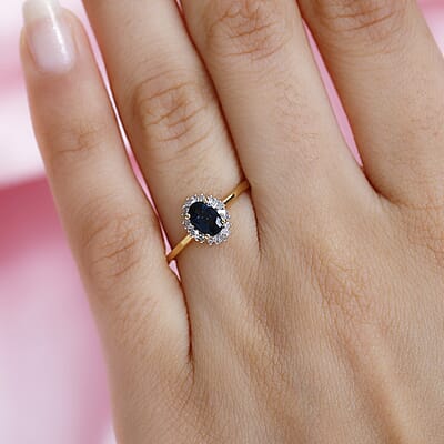 AAA Monte Belo Indicolite and Diamond 0.60 ctw Halo Ring in Vermeil Yellow Gold Over Sterling Silver (Size 10.0) 