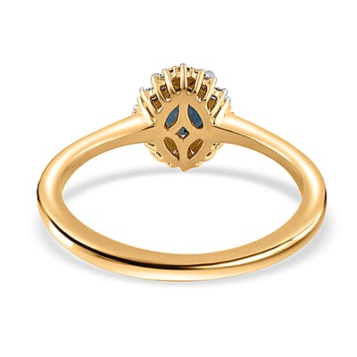 AAA Monte Belo Indicolite and Diamond 0.60 ctw Halo Ring in Vermeil Yellow Gold Over Sterling Silver (Size 10.0) 