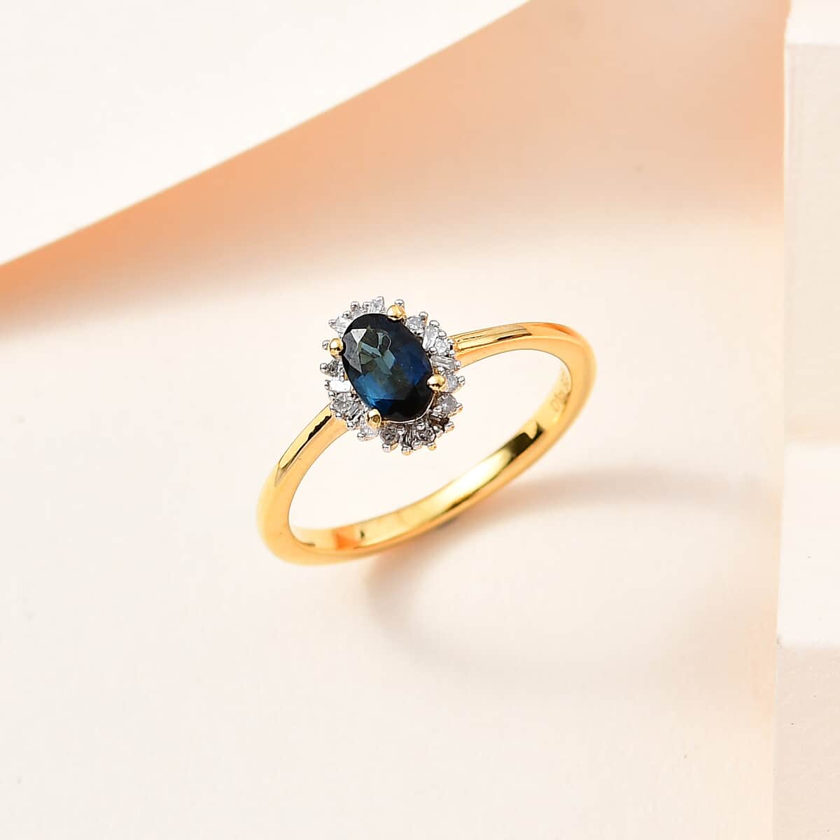 AAA Monte Belo Indicolite and Diamond Halo Ring in Vermeil Yellow Gold Over Sterling Silver (Size 6.0) 0.60 ctw image number 1