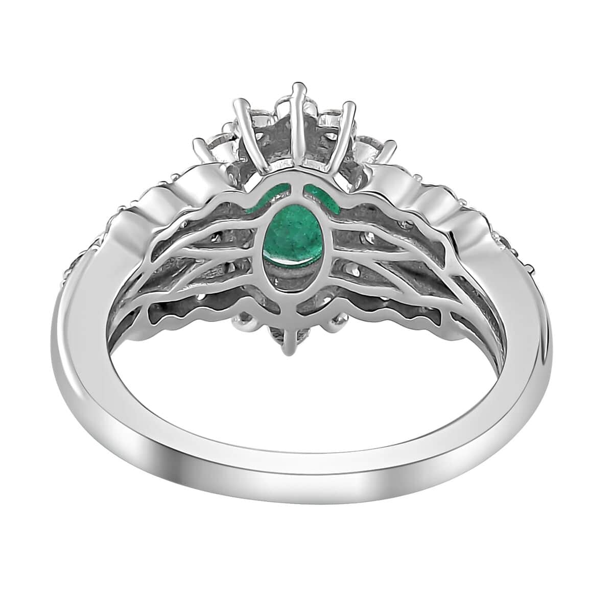 Kagem Zambian Emerald and Multi Gemstone Sunrays Ring in Platinum Over Sterling Silver (Size 6.0) 2.15 ctw image number 4