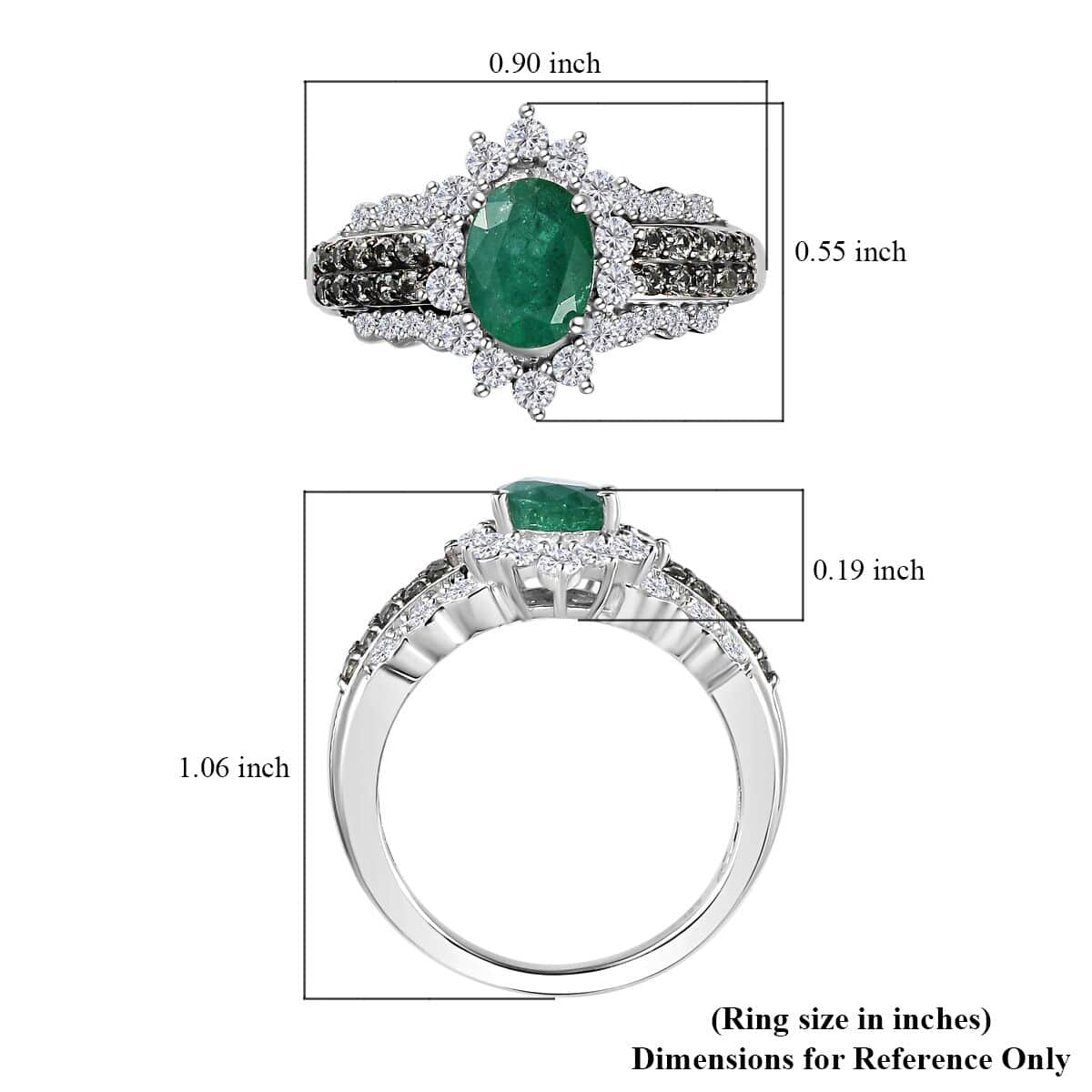 Kagem Zambian Emerald and Multi Gemstone Sunrays Ring in Platinum Over Sterling Silver (Size 6.0) 2.15 ctw image number 5