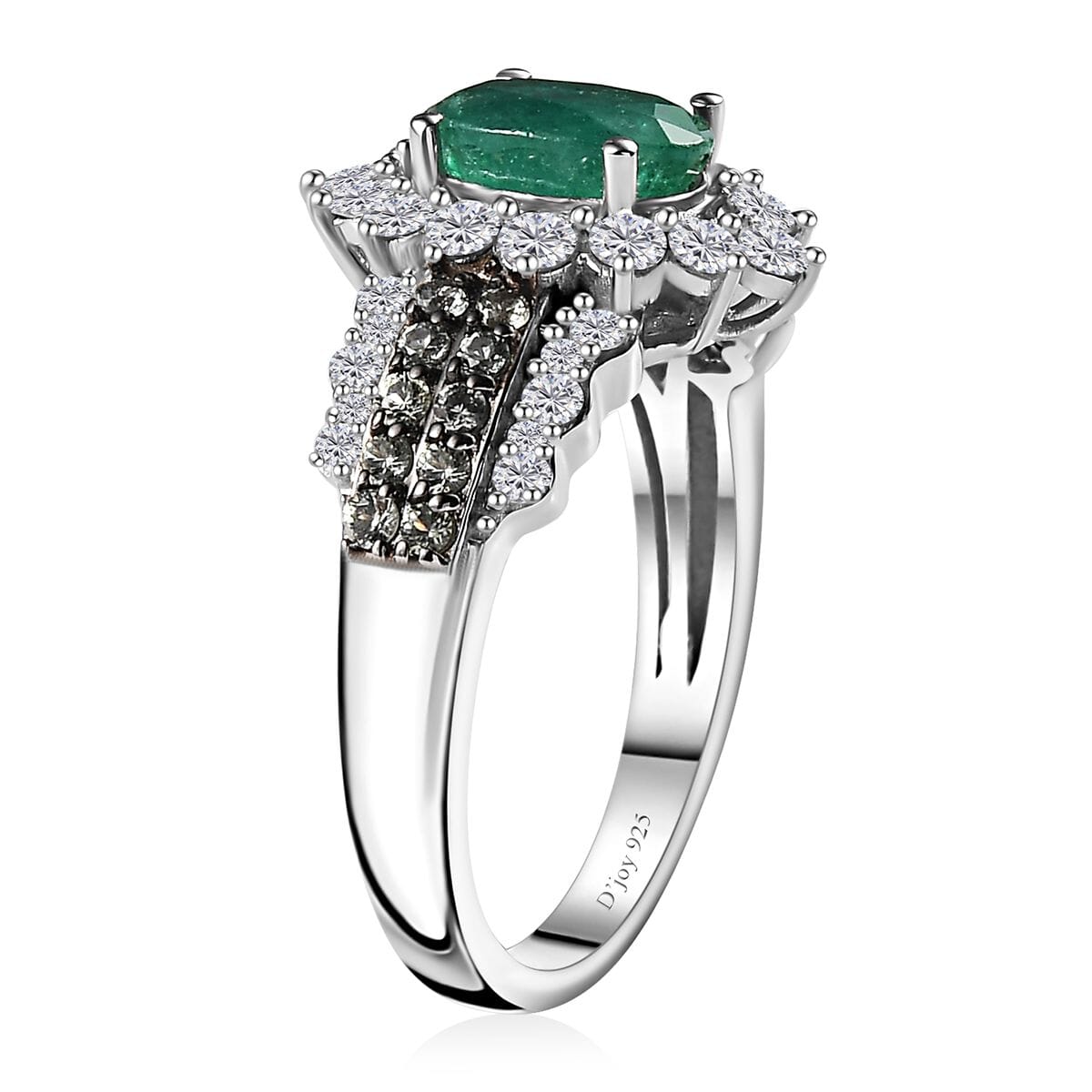 Kagem Zambian Emerald and Multi Gemstone Sunrays Ring in Platinum Over Sterling Silver (Size 7.0) 2.15 ctw image number 3