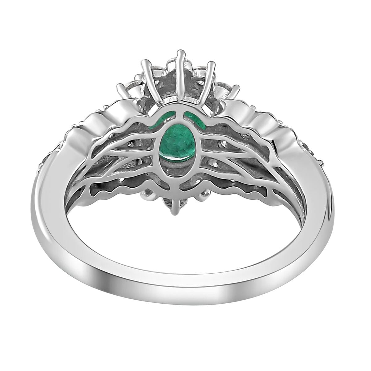 Kagem Zambian Emerald and Multi Gemstone Sunrays Ring in Platinum Over Sterling Silver (Size 7.0) 2.15 ctw image number 4