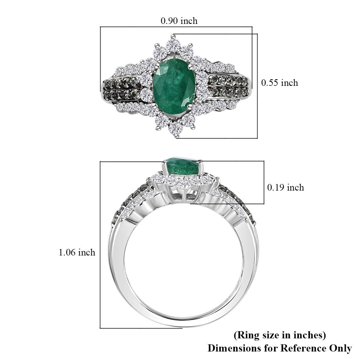 Kagem Zambian Emerald and Multi Gemstone Sunrays Ring in Platinum Over Sterling Silver (Size 7.0) 2.15 ctw image number 5