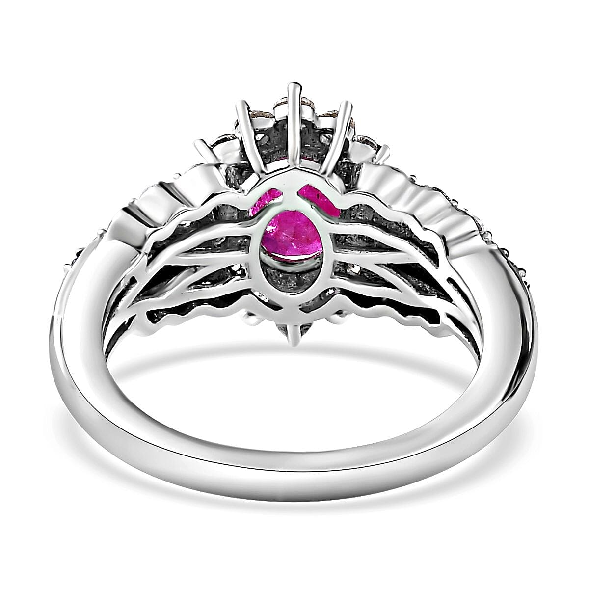 Montepuez Ruby and Multi Gemstone Sunrays Ring in Platinum Over Sterling Silver (Size 6.0) 2.25 ctw image number 4