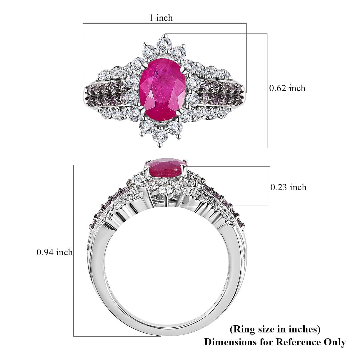 Montepuez Ruby and Multi Gemstone Sunrays Ring in Platinum Over Sterling Silver (Size 6.0) 2.25 ctw image number 5