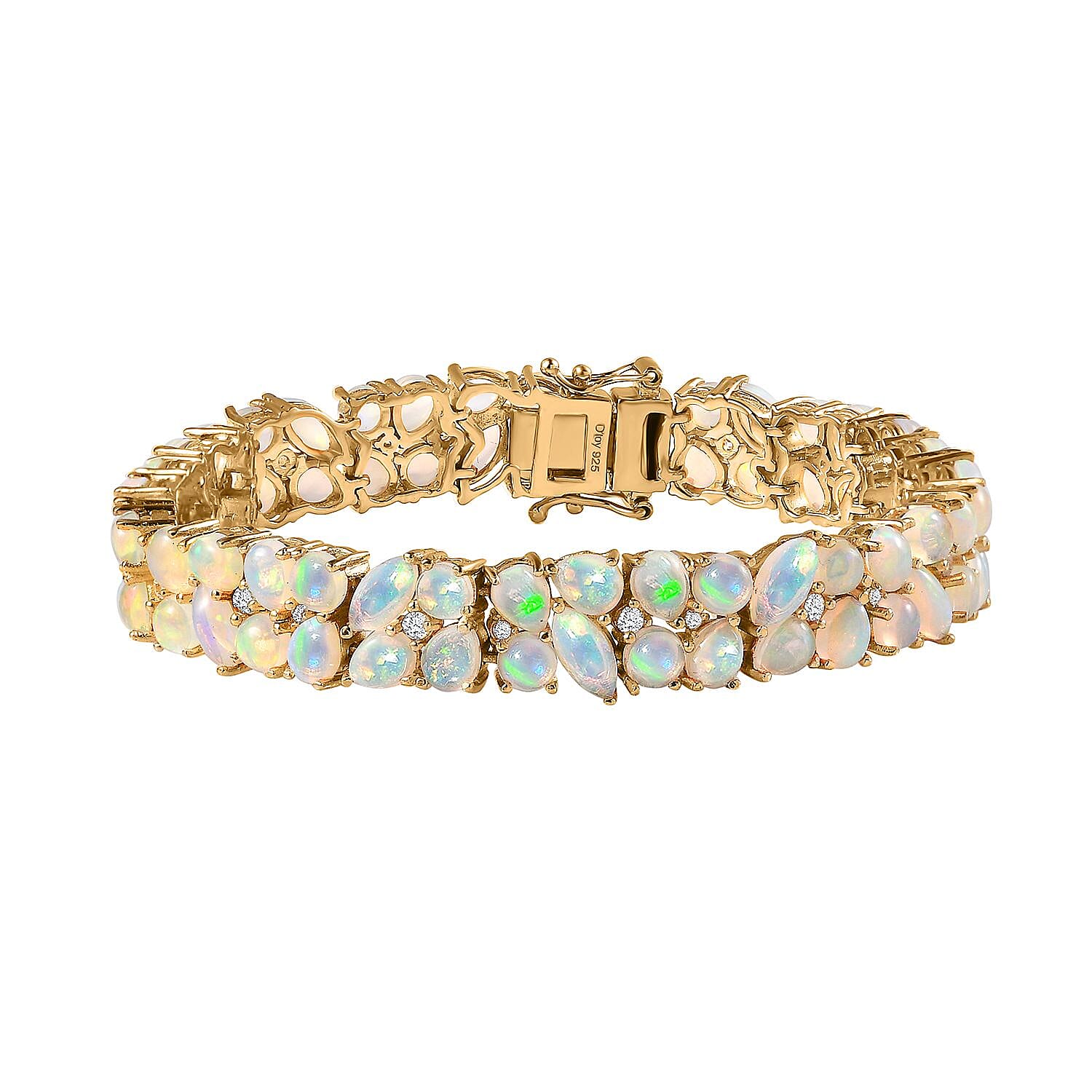 Buy Ethiopian Welo Opal and White Zircon Bracelet in Vermeil