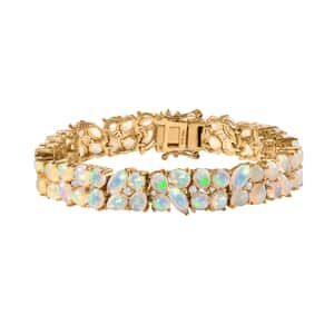 Ethiopian Welo Opal and White Zircon Bracelet in Vermeil Yellow Gold Over Sterling Silver (6.50 In) 16.50 ctw