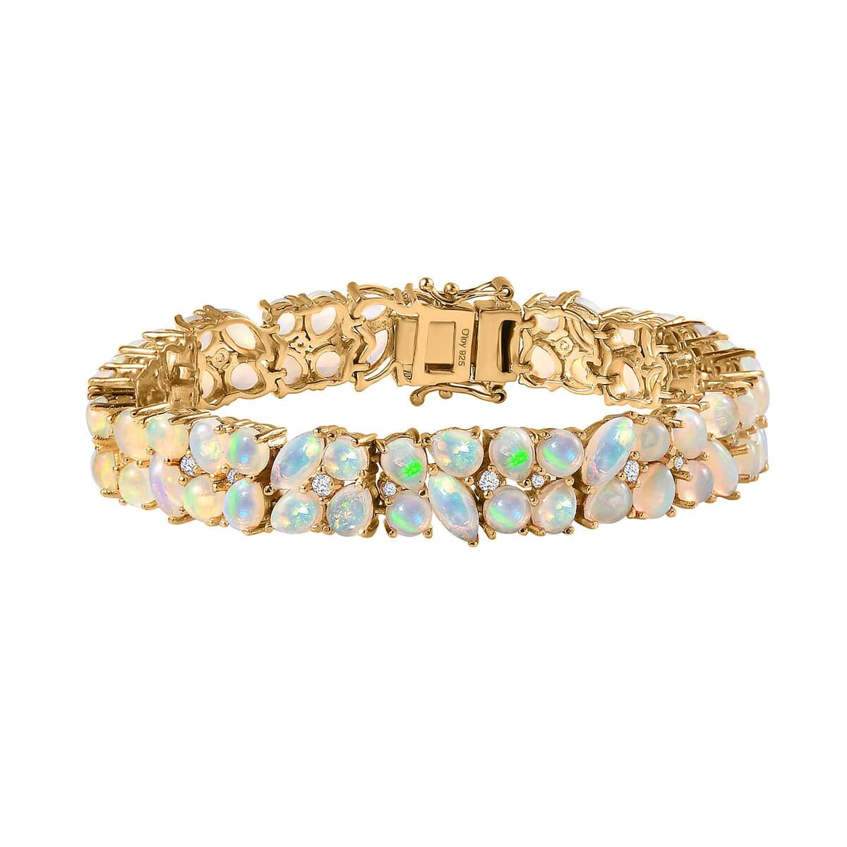Ethiopian Welo Opal and White Zircon Bracelet in Vermeil Yellow Gold Over Sterling Silver (6.50 In) 16.50 ctw image number 0
