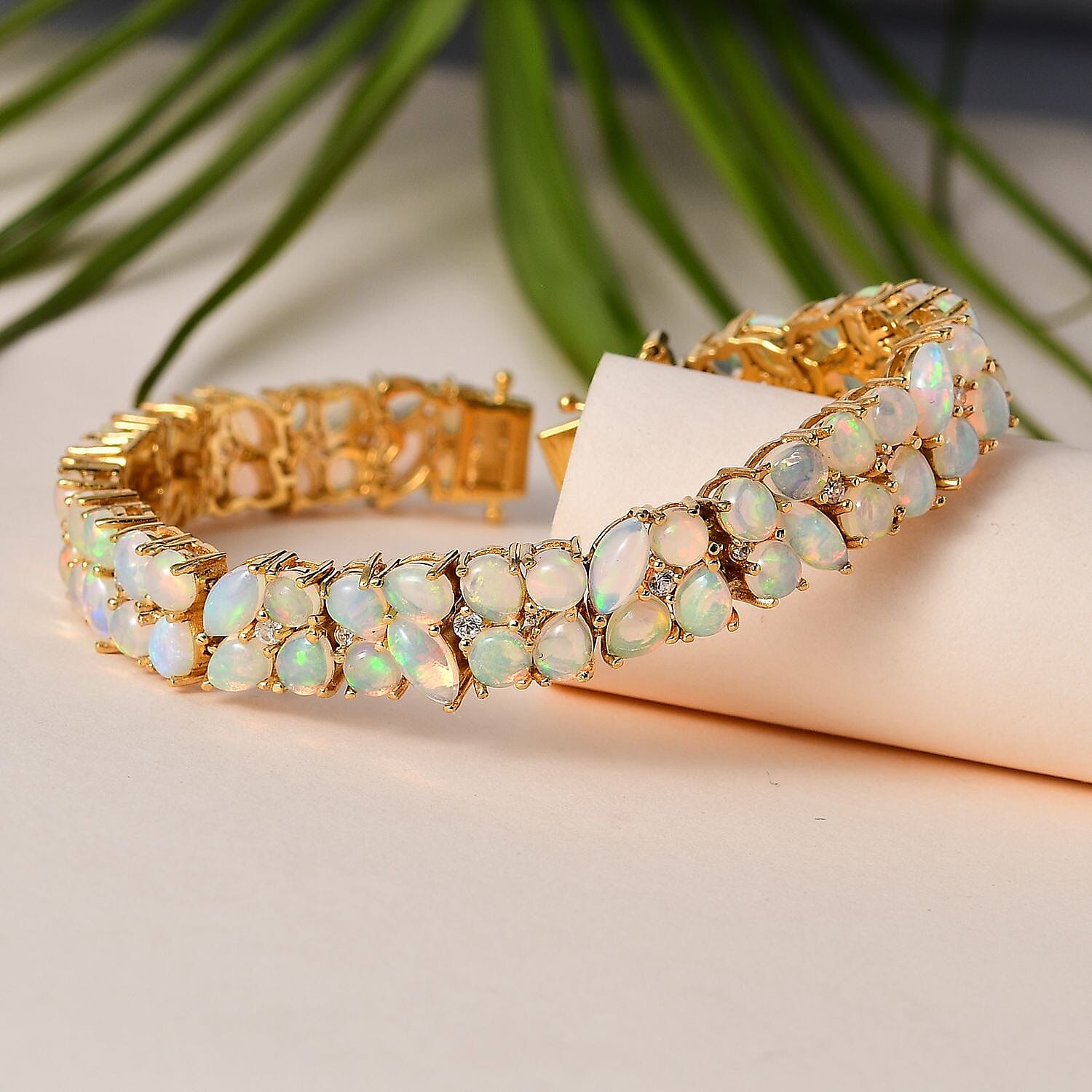 Buy Ethiopian Welo Opal and White Zircon Bracelet in Vermeil