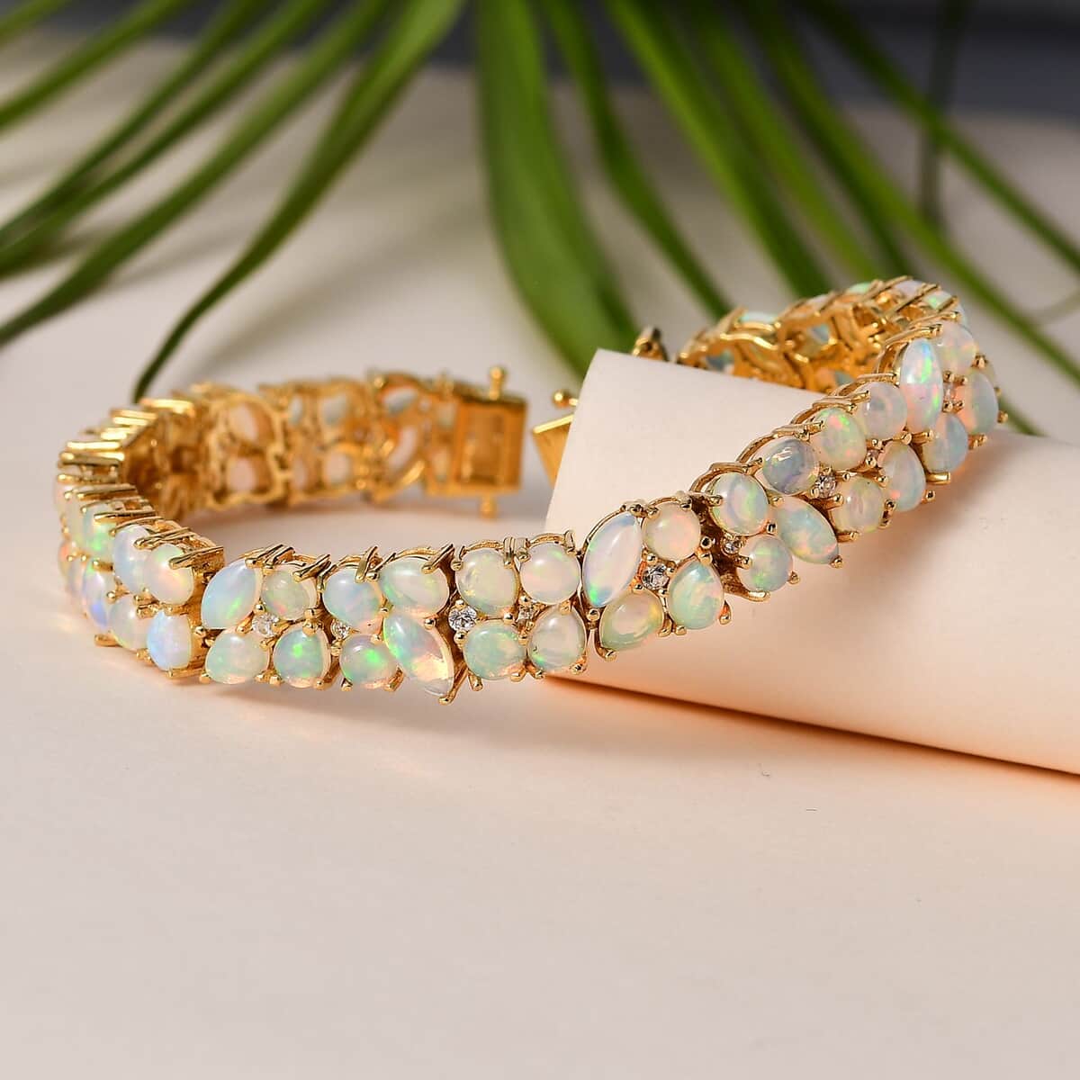 Ethiopian Welo Opal and White Zircon Bracelet in Vermeil Yellow Gold Over Sterling Silver (6.50 In) 16.50 ctw image number 1